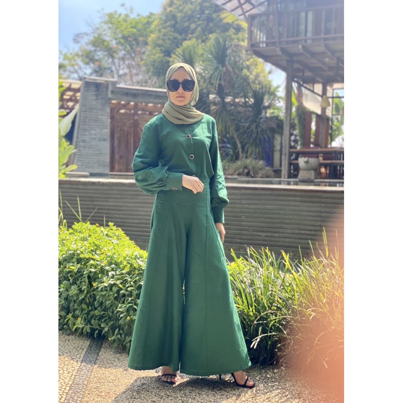 baju wanita | drees wanita muslimah gaul motif Green Set