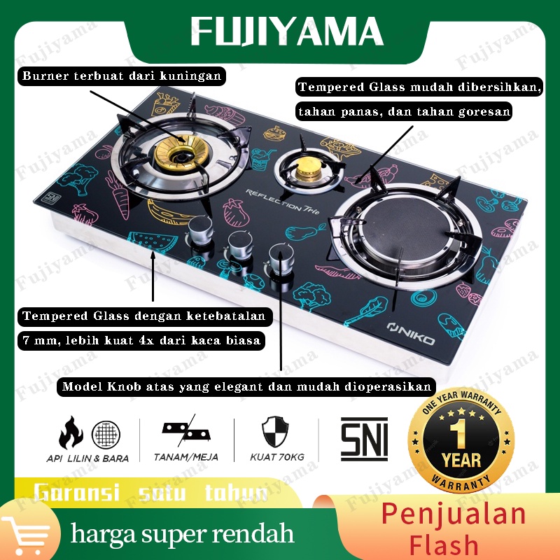 （Kompor Tanam）Murah Kompor Gas Kaca 3 Tungku - NIKO Reflection TRIO&amp;TRIO PRO