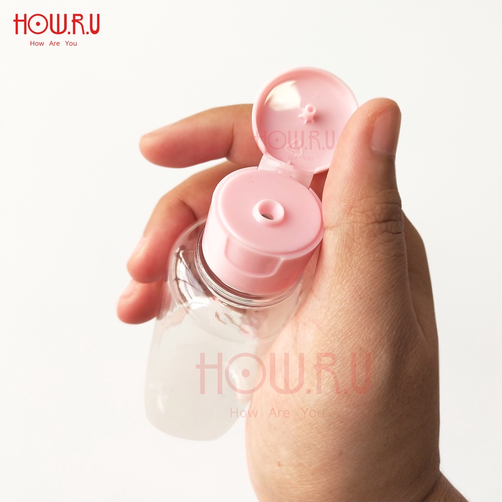 HOW.R.U | 50 / 75 / 100ml - Botol Flip Top Kosong Motif Karakter Lucu / PET / Tebal / Import / Tempat Disinfektan / Lotion / Cream