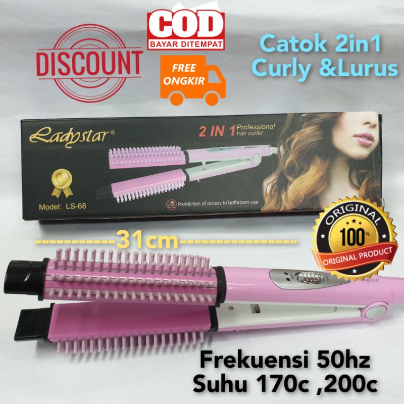 LADYSTAR | Catokan Rambut | LS68 | Pink | Sisir Catok Murah