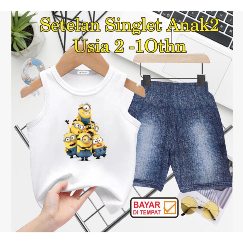 ((SETELAN SINGLET ANAK SEMI JEANS/M1N1ON DIGITAL SABLON