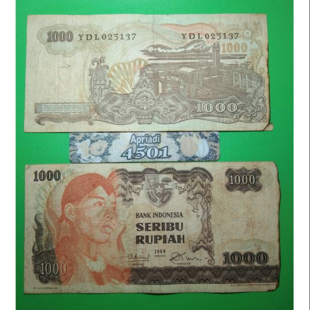 UK140 UANG KUNO ASLI 1000 RUPIAH SERI SUDIRMAN/SOEDIRMAN TAHUN 1968 UANG KERTAS LAMA INDONESIA #VF-