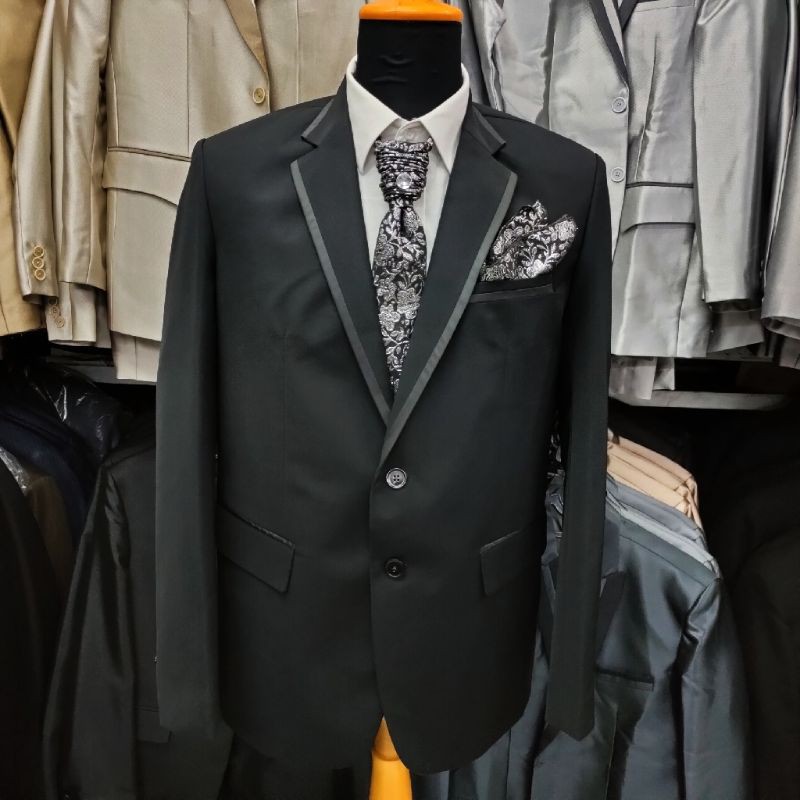 Jas Wisuda Blazer Pria Hitam List Pinggir Jas Formal Jas Jas Wisuda Blazer Pria Hitam List Pinggir Jas Formal Jas