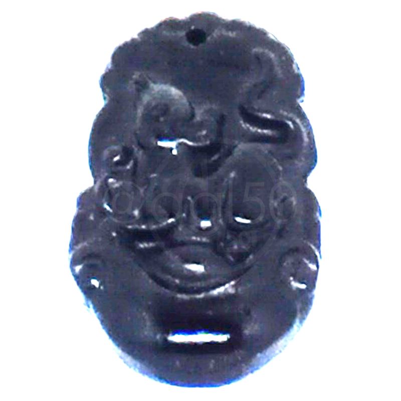 Mata Kalung/Liontin Ukiran Shio Tikus Batu Giok Hitam Alami/Natural Black Jade Asli Alam 10