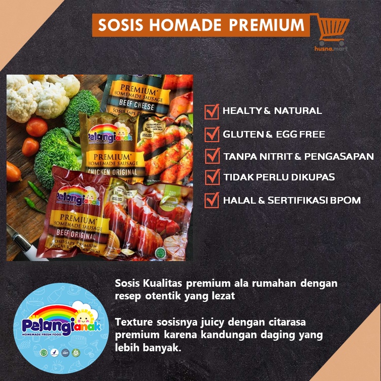 Sosis Sapi Premium Original Pelangi Anak - Homemade Frozen Food - Alami Non Msg &amp; Non Pengawet isi 7 Pcs