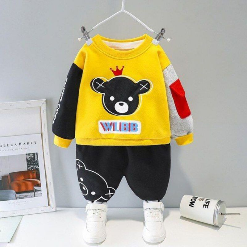 Set Flecce |Setelan Sweater Anak Laki-laki Dan Perempuan 1-5 Tahun/Setelan Baju Bebytery Flecce Motif Bear Super Anak Laki-laki Dan Perempuan Terlaris