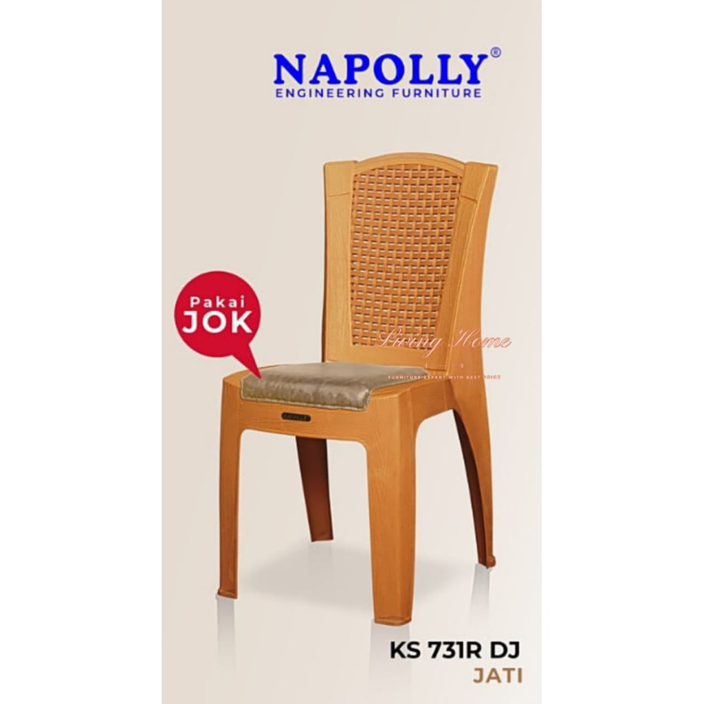 Kursi Makan Plastik Pakai Jok KS 731R DJ Napolly Warna Jati Bangku Cafe Sandaran Empuk Murah
