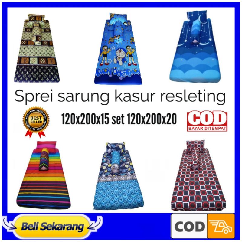 Sarung Kasur Busa Resleting Springbed  Set Murah Karakter Ukuran No 3 120x200x15 120x200x20