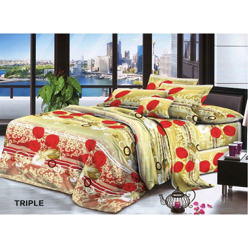 Sprei Disperse Kuning Bunga Merah