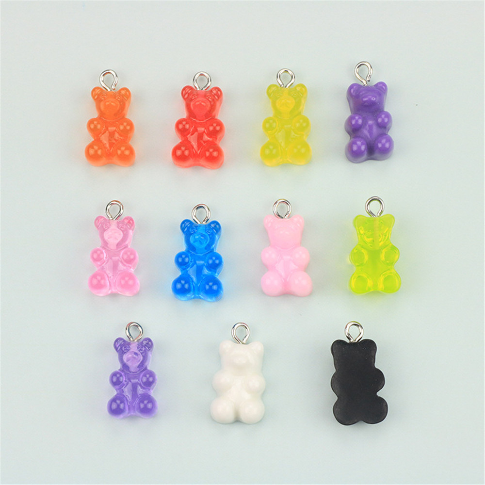 10Pcs/lot Candy Color Resin Gummy Bear Pendant Cabochon Flatback Heart Shape Jewelry DIY