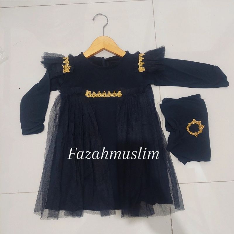 Gamis anak bayi, gamis tille set hijab bayi, baju muslim aqiqah renda bayi. gamis princess  bayi