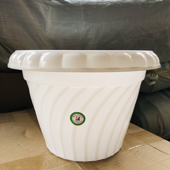 Pot bunga plastik putih SL 25cm
