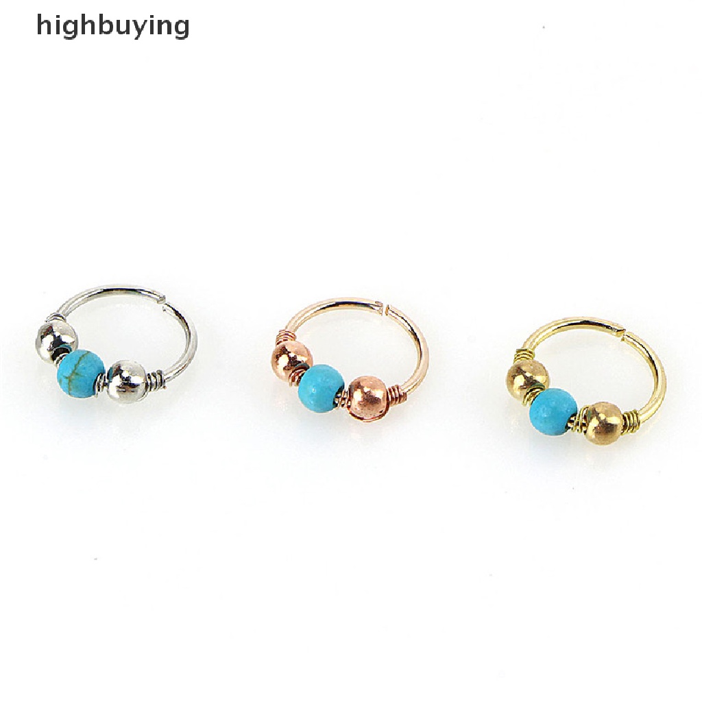 Hbid Anting Hoop Tindik Hidung Bahan Stainless Steel Hias Turquoise Untuk Wanita