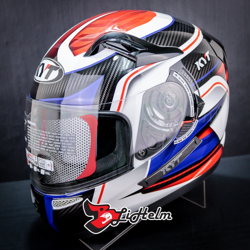 Helm KYT K2 RIDER SF#2 WHITE CARBON BLACK BLUE | DOUBLE VISOR