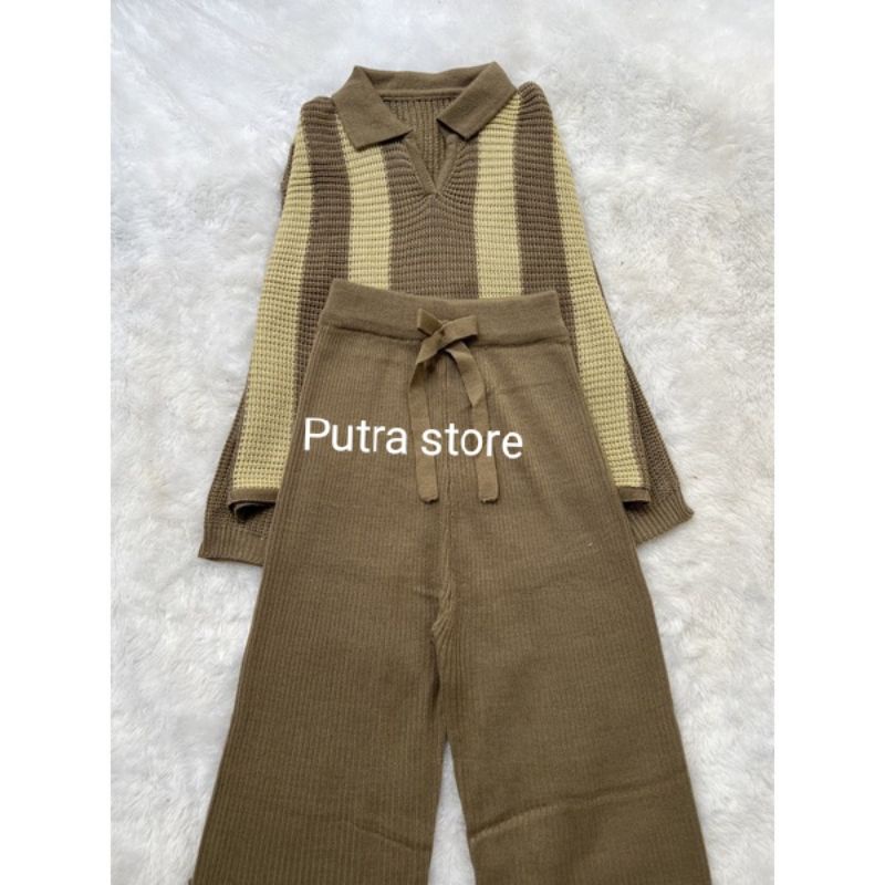 one set Ziva blouse dan kulot rajut premium