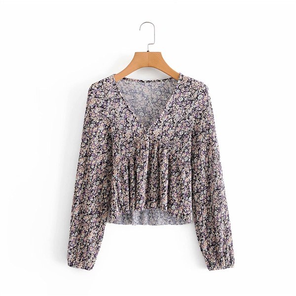 Blouse Plisket Import Wanita Motif Bunga