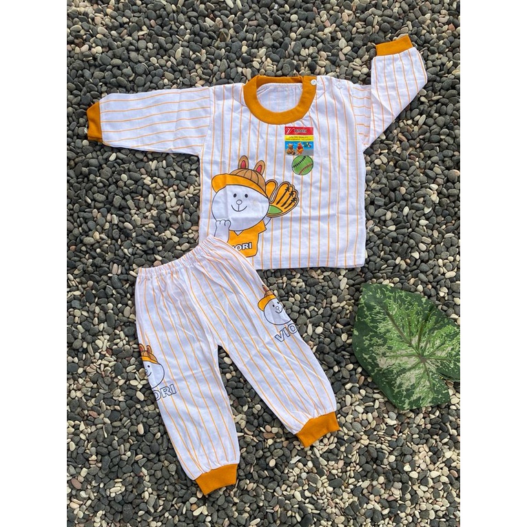 stelan baju bayi laki laki perempuan murah lucu motif baseball PANJANG 3-18 Bulan (ONE SIZE)