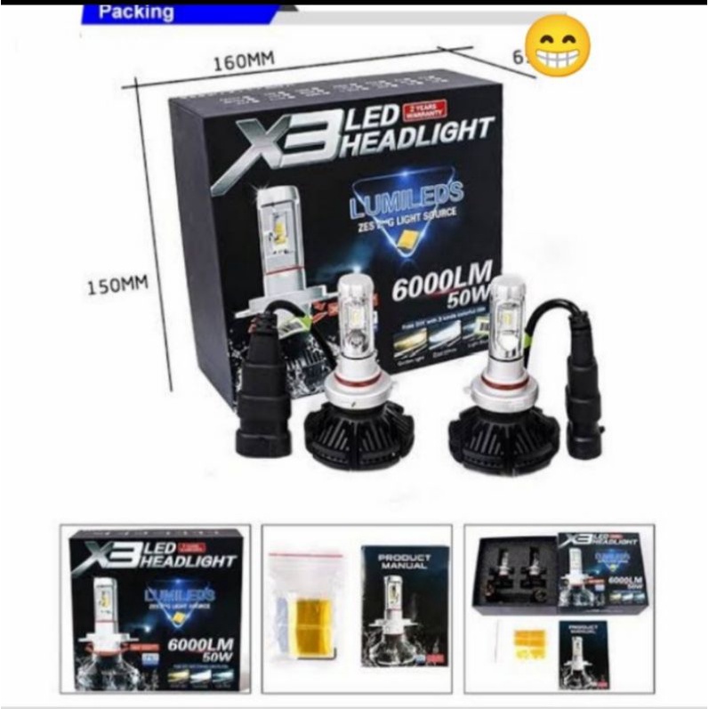 lampu depan LED X3 H11 H4 mobil KARIMUN WAGON R