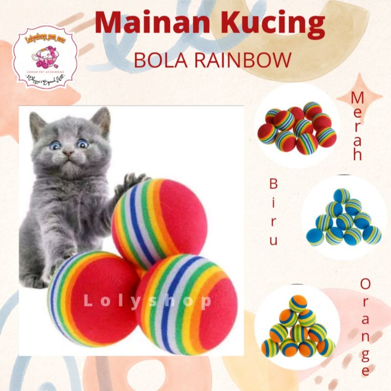 Mainan kucing bola rainbow (reseller free plastik plus hangtag)