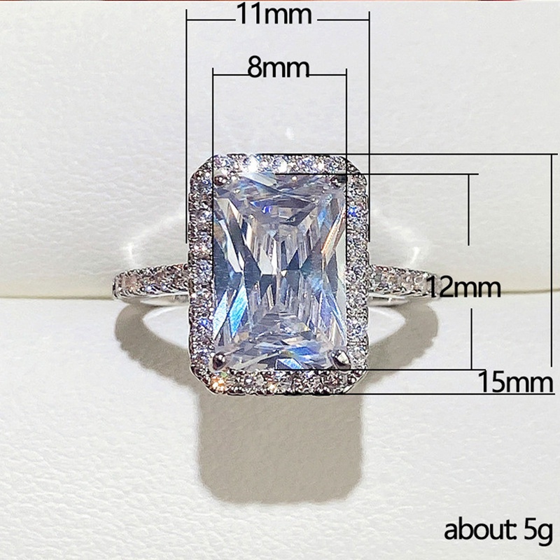 Cincin Kristal Cubic Zircon Bentuk Persegi Panjang Untuk Wanita