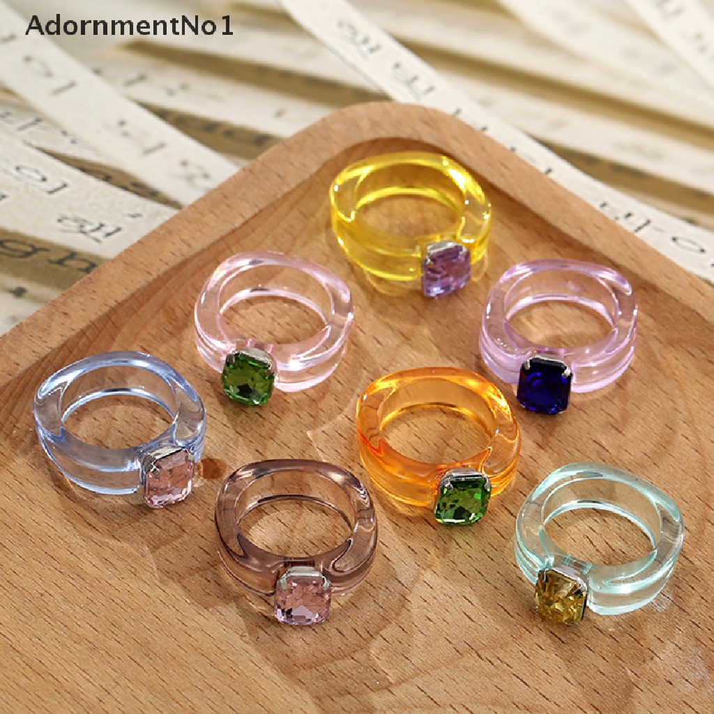 (AdornmentNo1) Cincin Geometri Aksen Kristal + Berlian Imitasi Bahan Resin Untuk Perhiasan Wanita