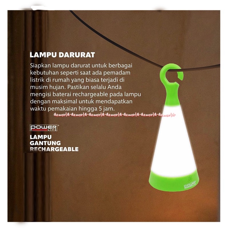 Powerlite LED Rechargeable Latern Cone 5watt Lampu Emergency Gantung Power Lite Green Hanging