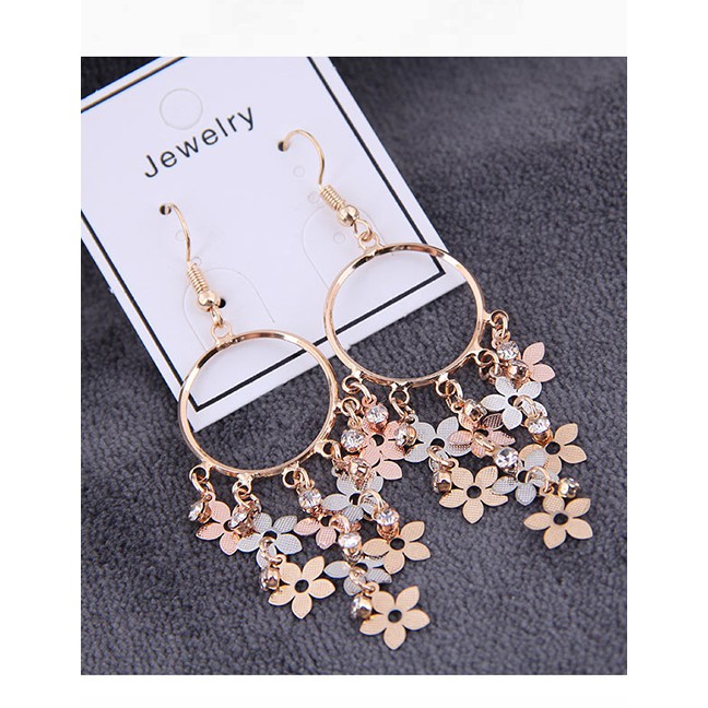 LRC Anting Gantung Fashion Gold Flower Earrings A58680