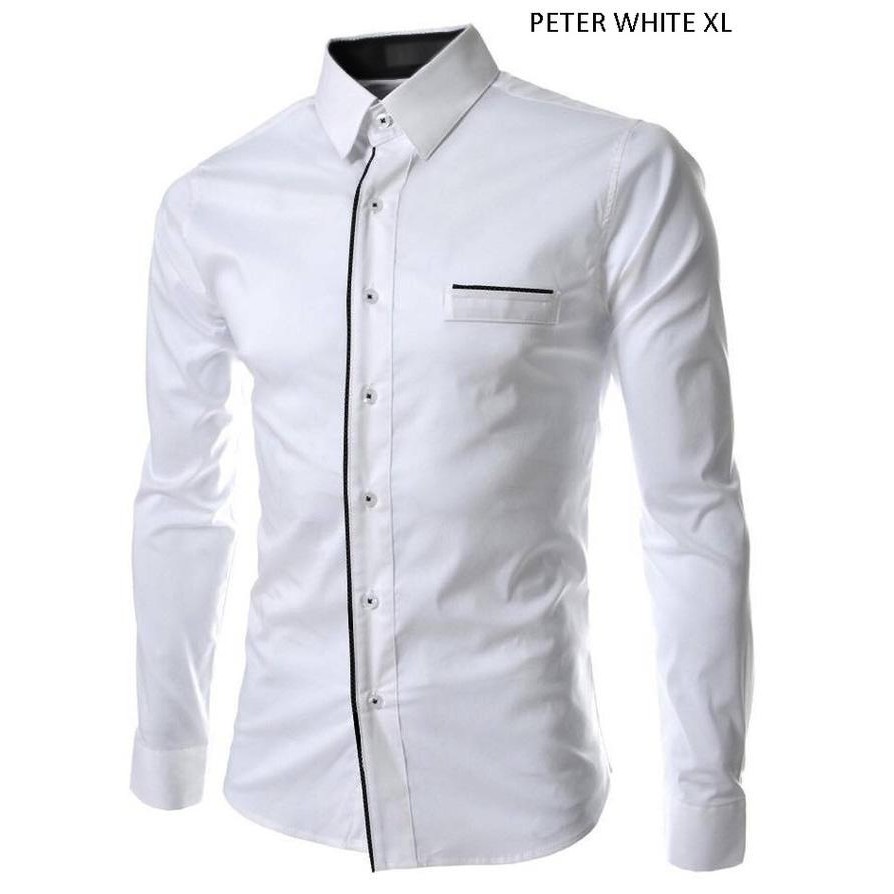 Kemeja Pria Formal Kerja Kantor Pnjang Hitam Polos Slim Fit XXL Distro