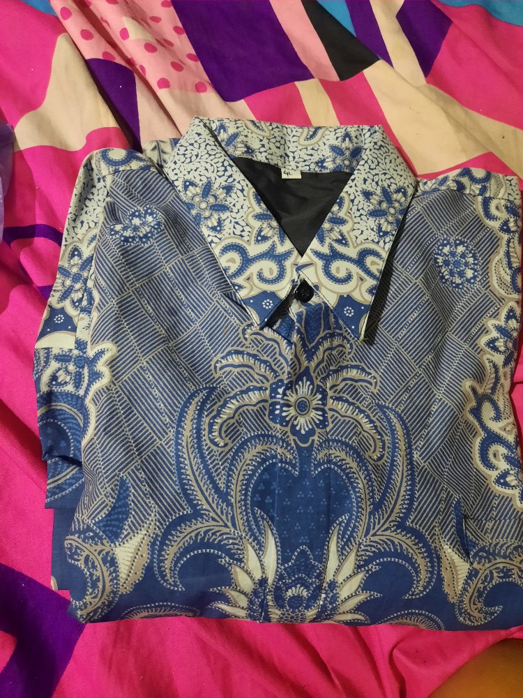 Kemeja Batik Modern Banyu Biru Ful Furing Katun Halus Premium Size Lengkap