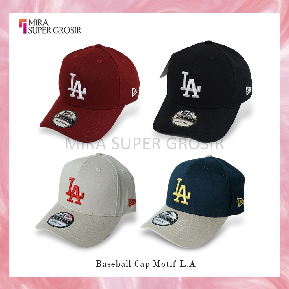 Topi Grade ORIGINAL Baseball Hat LA Dodgers, Los Angeles, Topi Bisbol MLB NBA Cap Cream Khaki Biru D