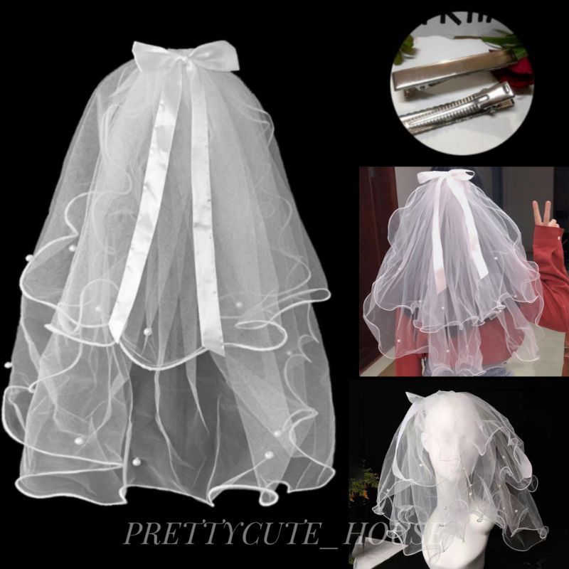 PCH SIMPLE WEDDING VEIL GLOW IN THE DARK / kain veil pengantin + jepitan penutup kepala hiasan head aksesoris bride to be bridal shower