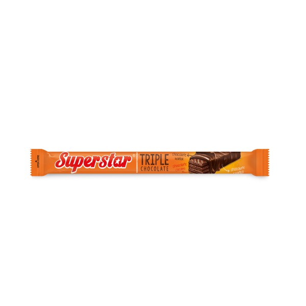 SUPERSTAR WAFER TRIPLE CHOCOLATE SNACK MAKANAN RINGAN BISKUIT KRIM COKLAT (1 BOX ISI 12 PCS) - CHOCOLATOS, TRICKS, YUPI