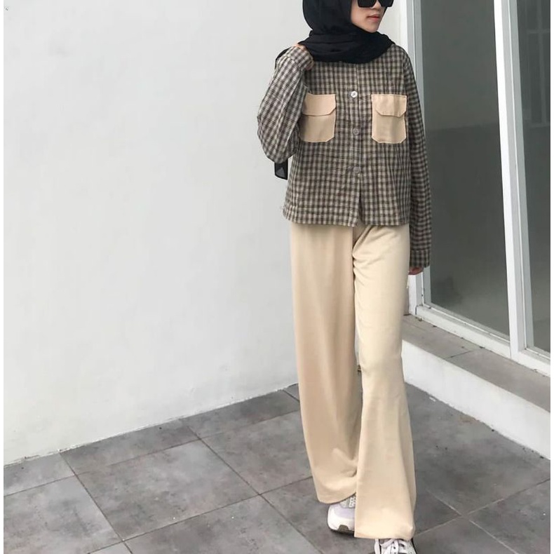 KEMEJA KOMBINASI TARTAN 2 SAKU / KEMEJA MURAH WANITA