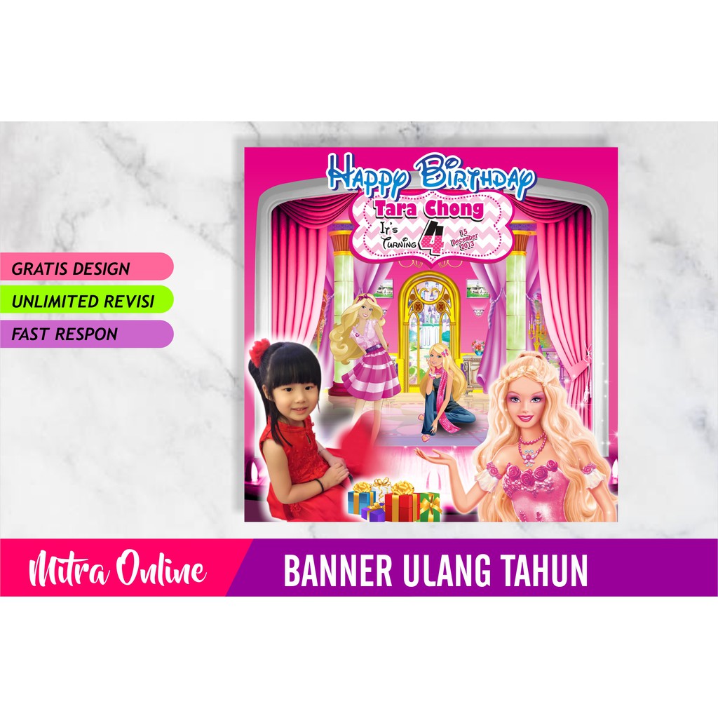 Backdrop Ultah/ Background Wallpapper/ Banner Ulang Tahun  Princes barbie