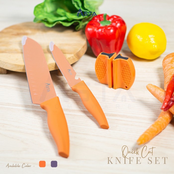 Asta Quick Cut Knife Set 3pc Pisau Dapur Pengasah Good Quality