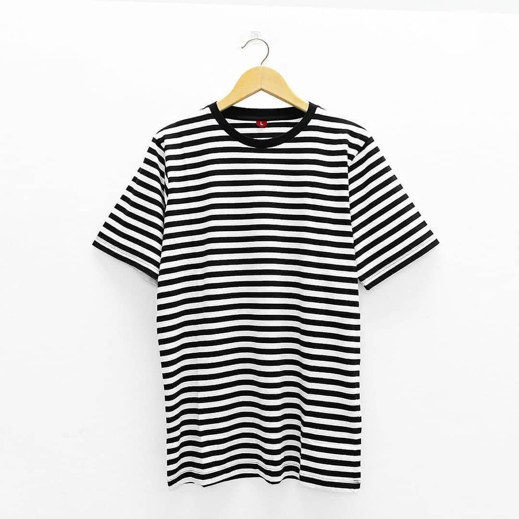 KAOS STRIPE HITAM PUTIH PRIA/WANITA LENGAN PENDEK