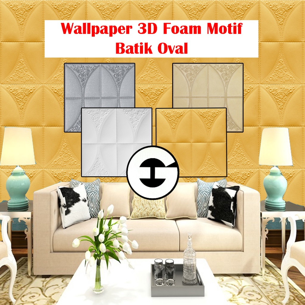 WA Wallpaper 3D Foam Stiker Bata Motif Batik Oval Wall Paper Sticker Premium