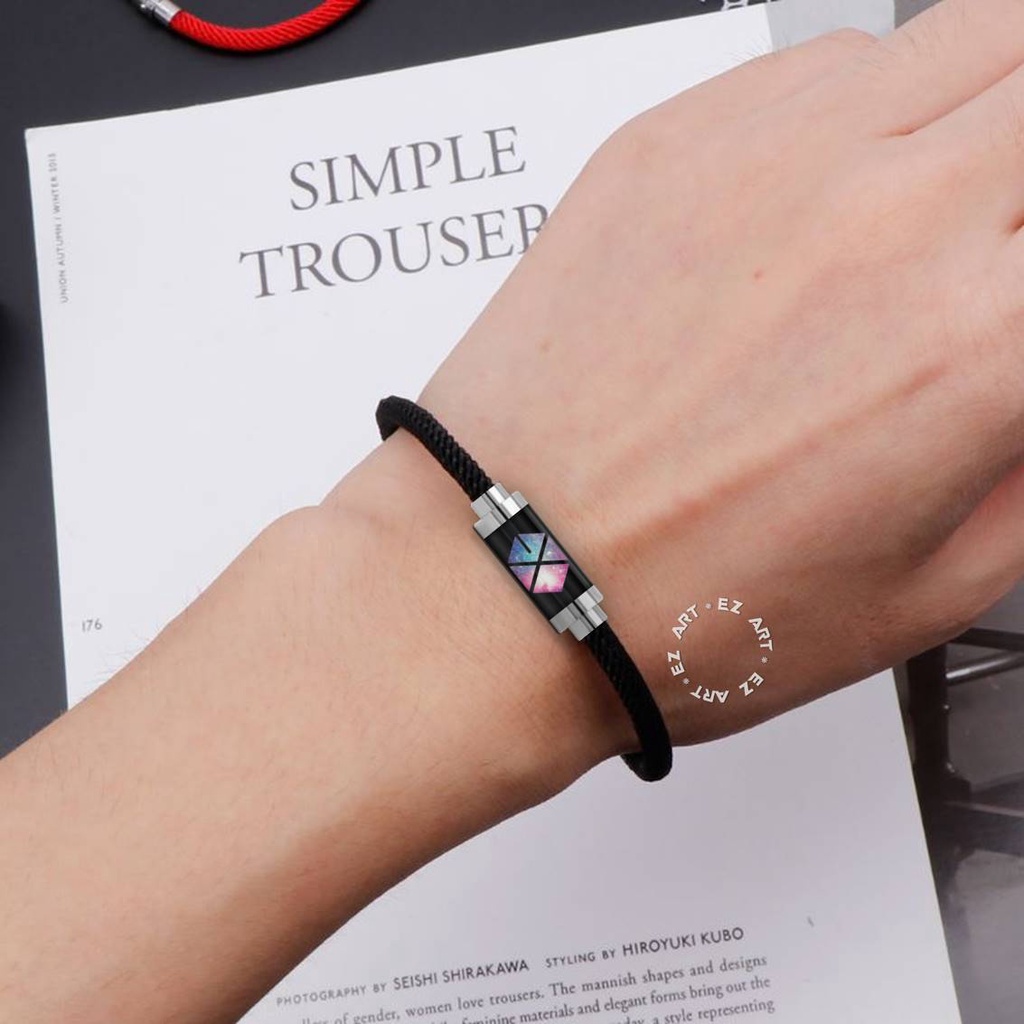 GELANG TALI SERUT LOGO KPOP EXO NYLON HONGKONG MILAN ROPE KAIT TABUNG STAINLESS STEEL