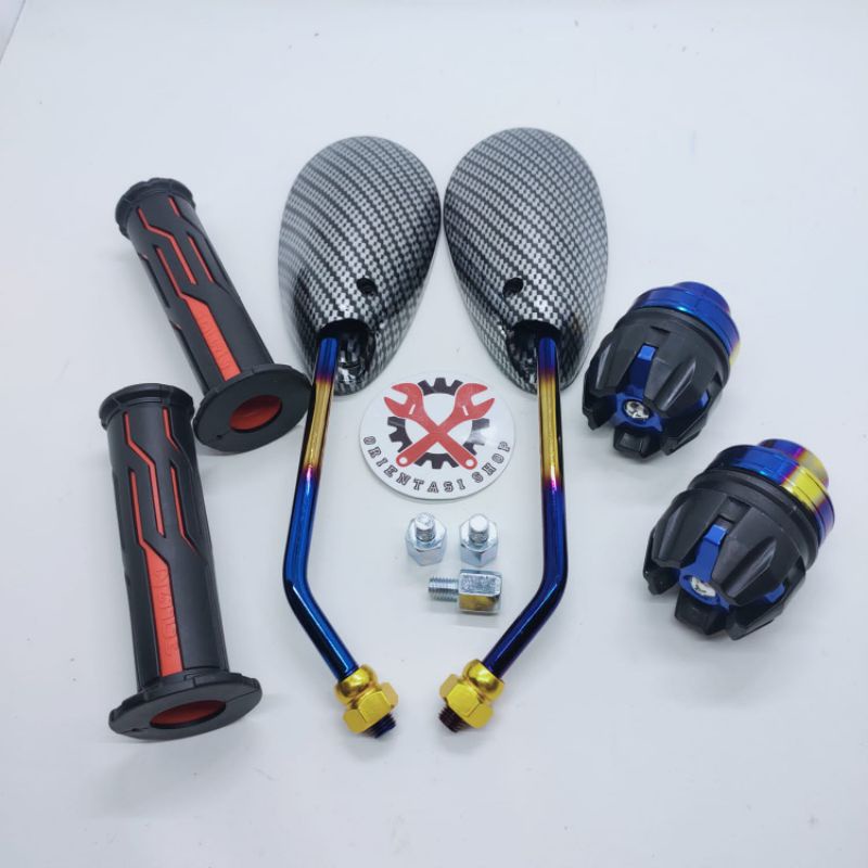 spion satria fu carbon twotone+handgrip new model tulisan thailand+jalu as roda twotone universal motor honda suzuki