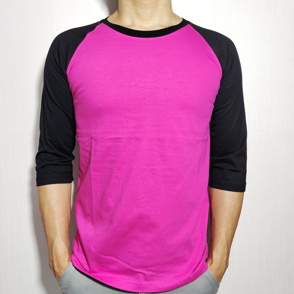 kaos polos reglan pink lengan hitam 3/4 20 22 S M L XL XXL