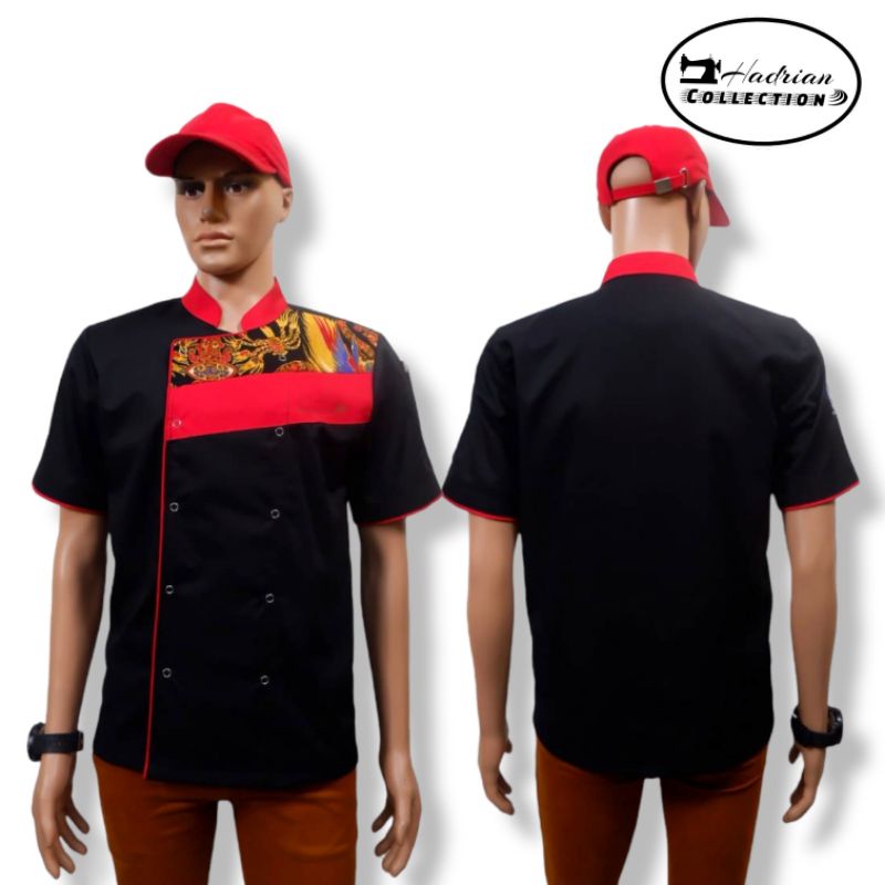 Baju Koki Profesional Baju Chef Baju masak Motip batik pria wanita unisex