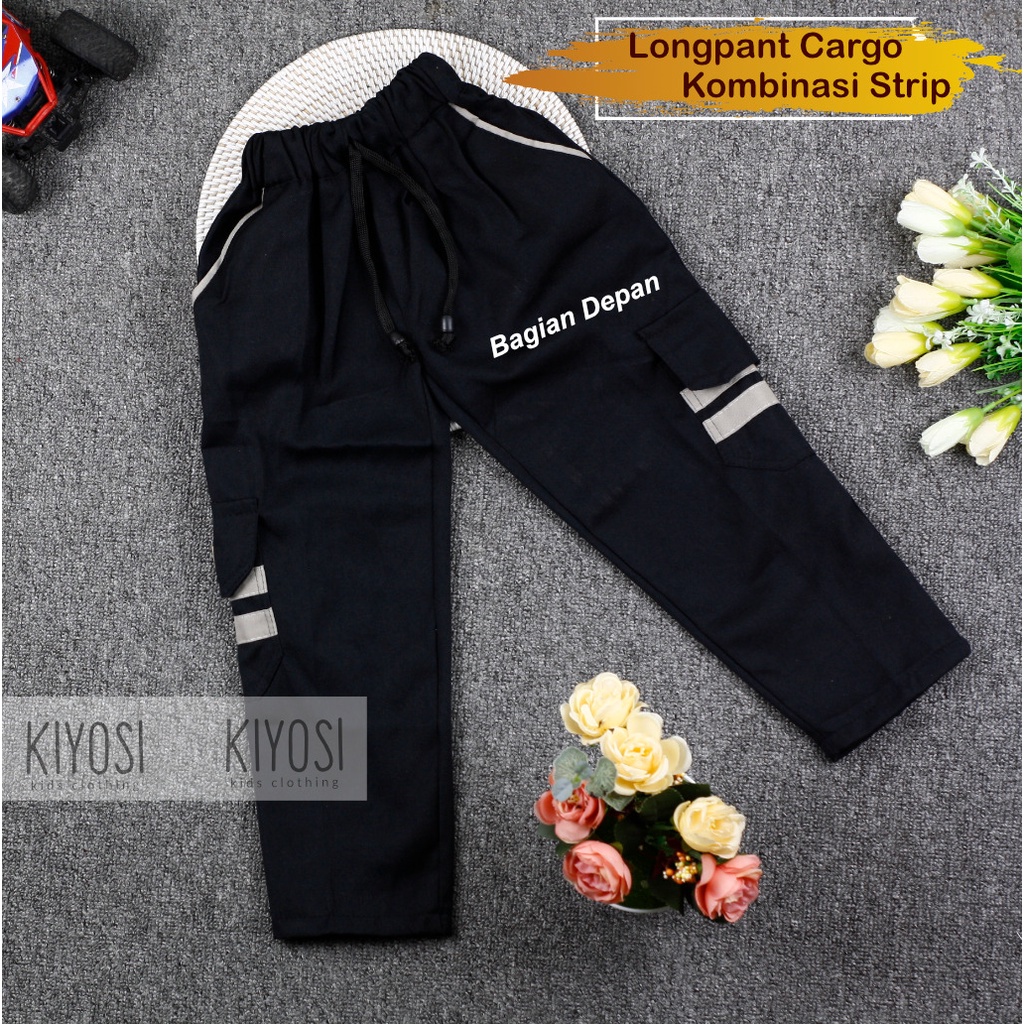 KIYOSIi Celana Chinos Cargo Jogger Sirwal Anak Unisex Outdoor Strip