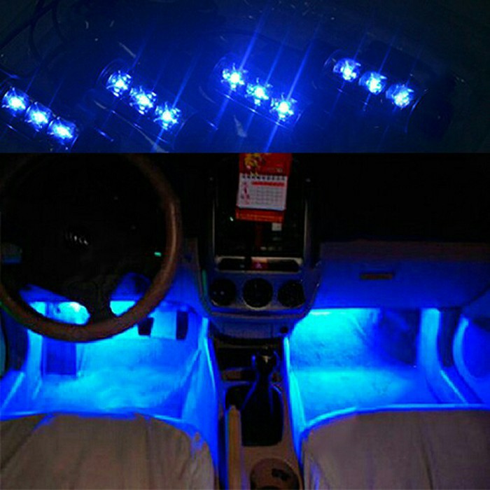 Lampu Mobil Led Kolong Tabung Footstep Kabin Interior Dasboard Jok Mobil Warna Biru - Biru