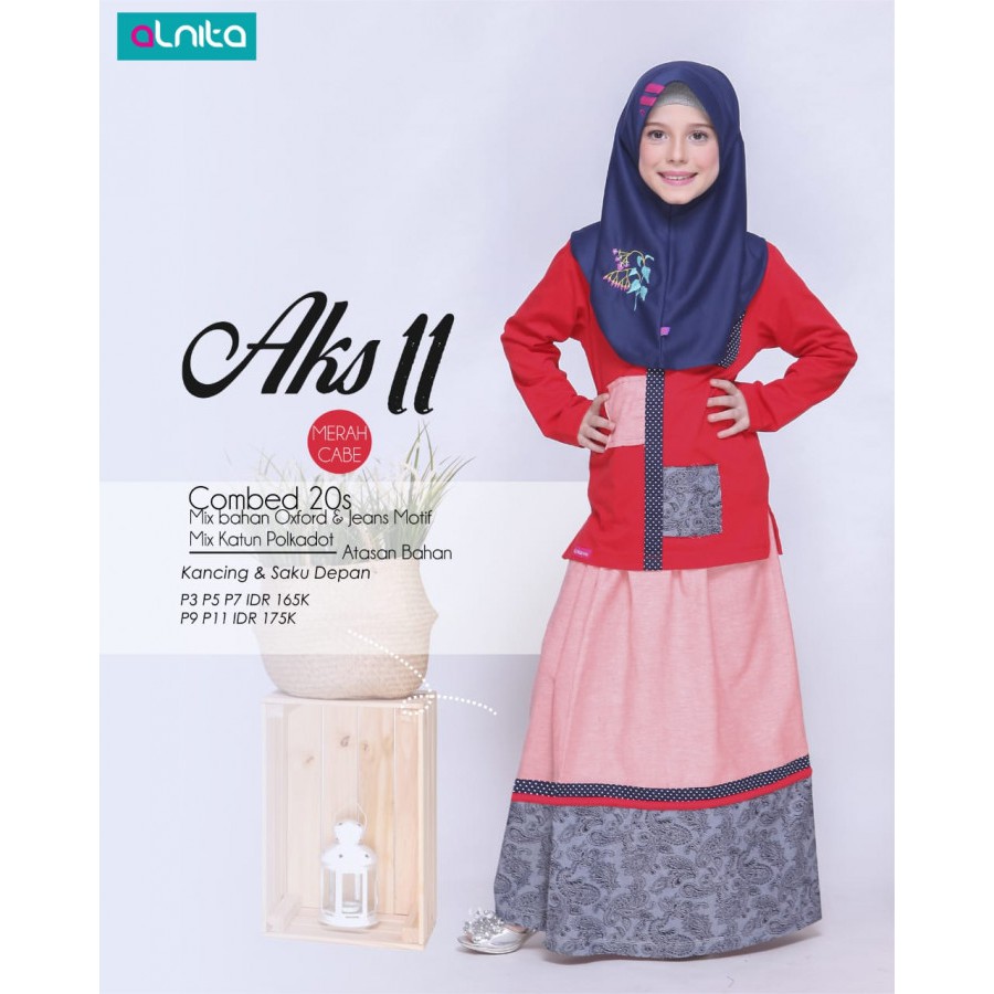 GAMIS ANAK ALNITA AKS 11 MERAH CABE SETELAN ATASAN + ROK FASHION MUSLIMAH