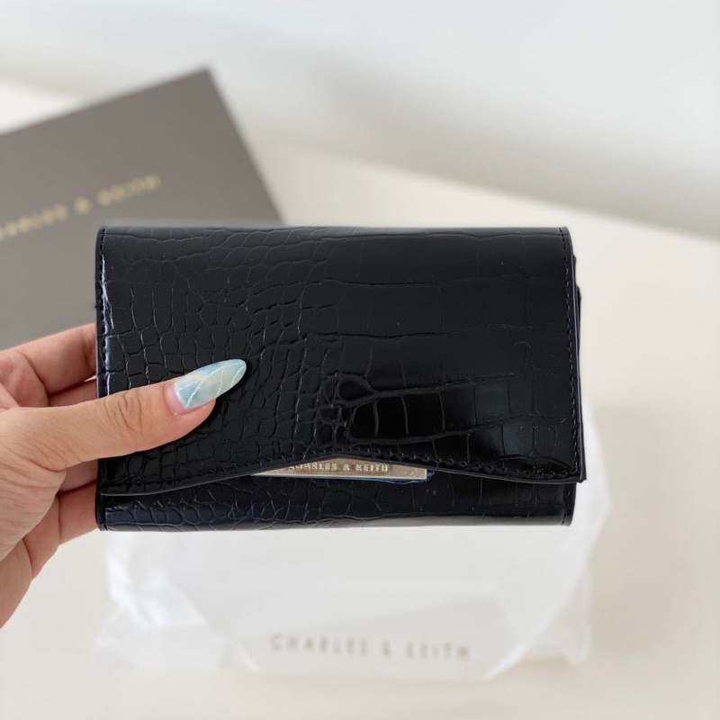 DOMPET WANITA IMPORT CK CNK FRONT FLAP WALLET ORI | Vente Gallery-Black Croco + Box