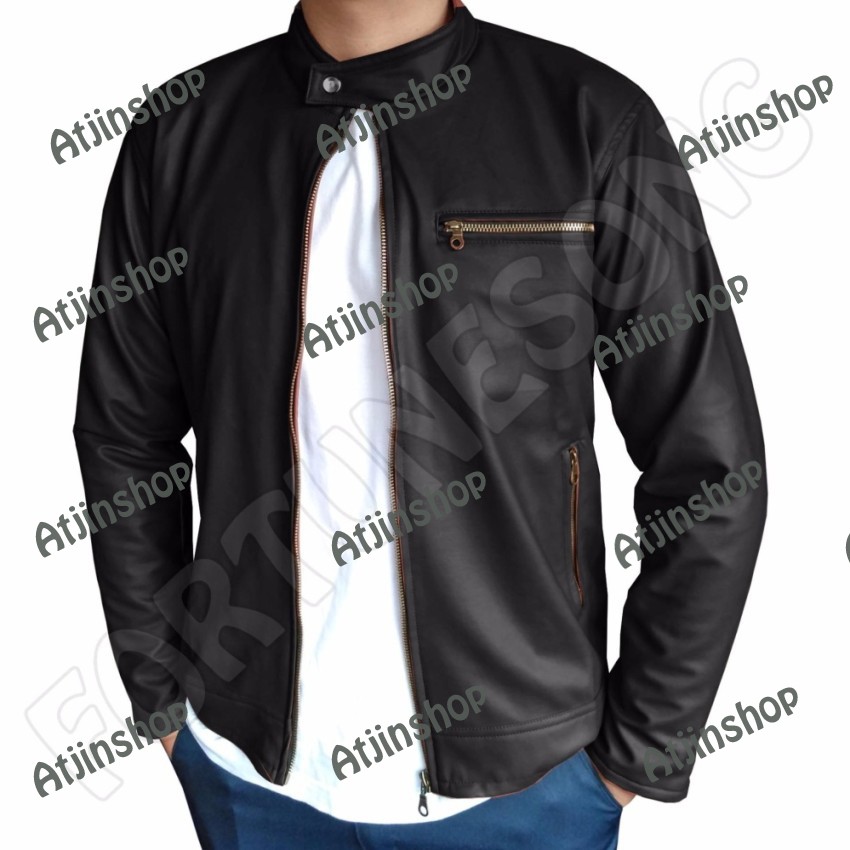 Jaket kulit Motor Pria Semi Kulit Bahan Vienna 100% [ Full Black dan Full Brown]