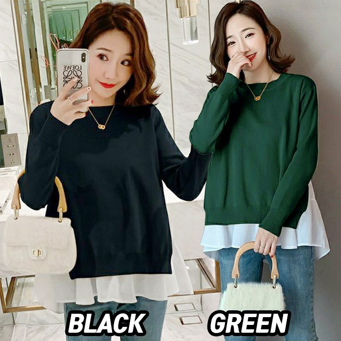 KARAKOREA 9000 Yura Knit and Blouse Set/Blouse Wanita Korea/kemeja wanita casual