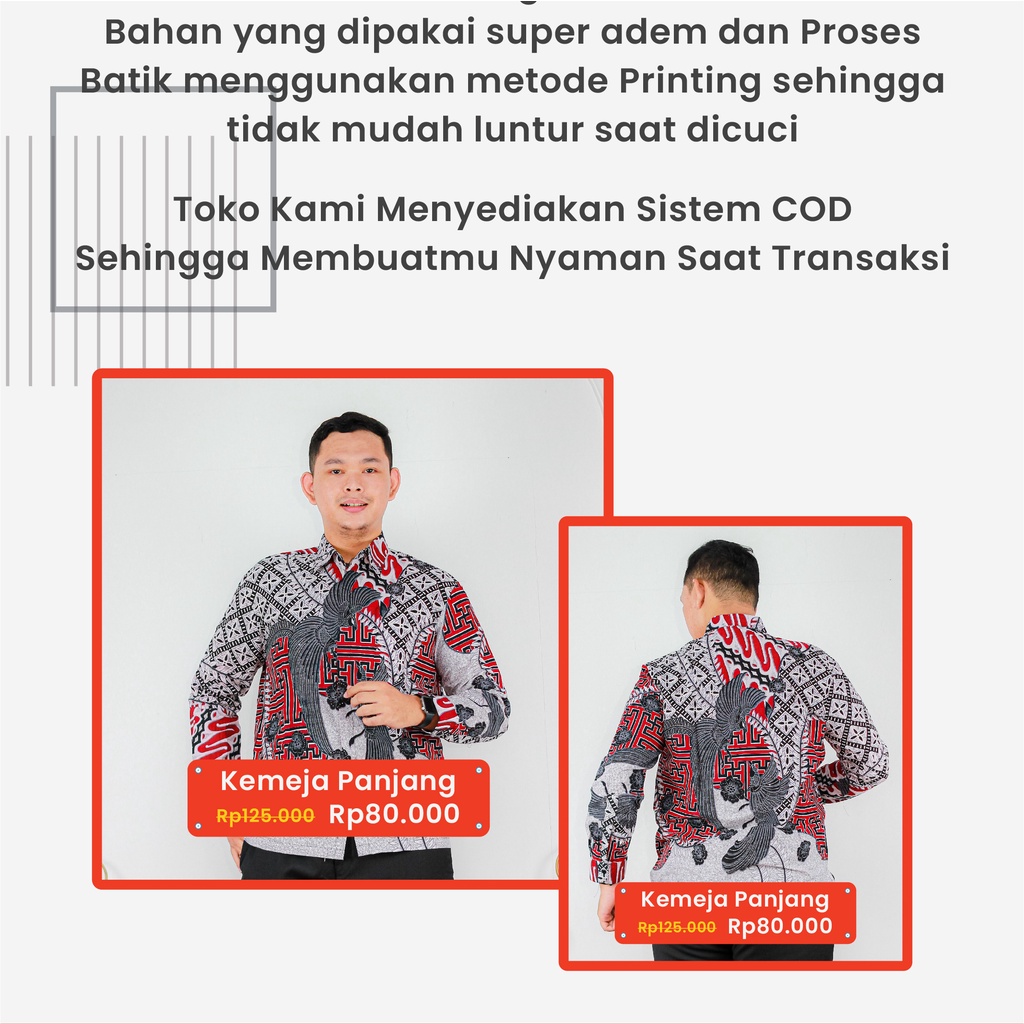 Saroja (332) Kemeja Batik Pria - Motif Cendrawasih Merah