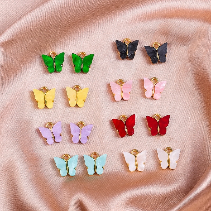 CHARMS 4 Pcs Liontin Butterfly Bahan Alloy Resin Ukuran 13mm Untuk Perhiasan Kalung Handmade