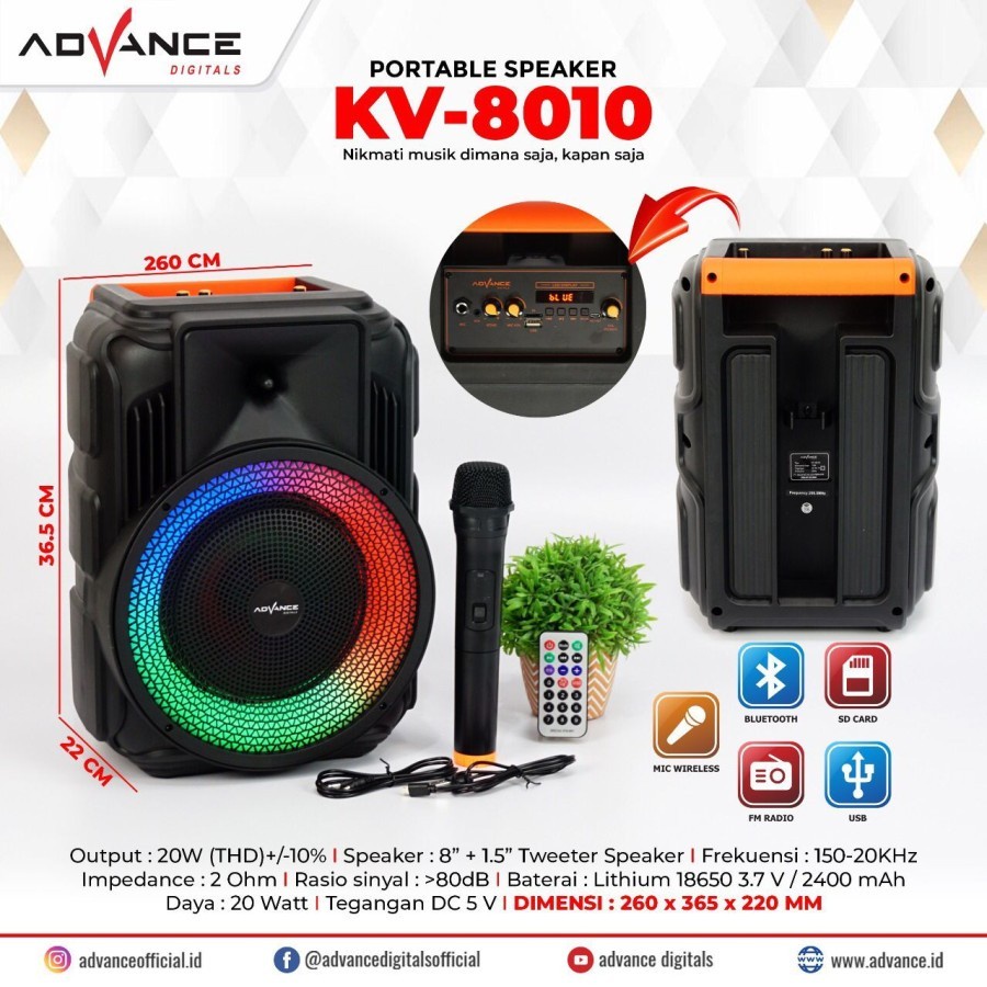 ADVANCE KV-8010 SPEAKER MEETING BLUETOOTH 8 INCH +MIC WIRELES - NEW